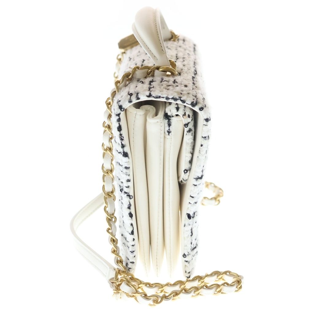 Chanel Quilted Top Handle Mini Flap Tweed Lambskin Gold Chain Shoulder — view 3