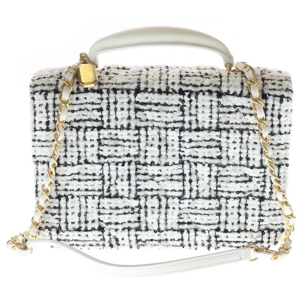 Chanel Quilted Top Handle Mini Flap Tweed Lambskin Gold Chain Shoulder — view 2