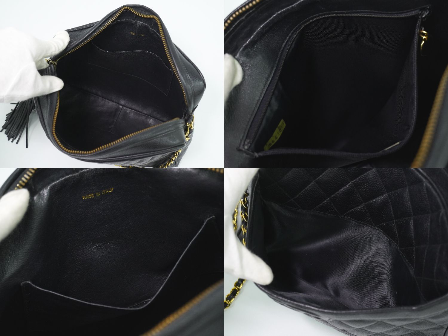 Chanel CC Logo Quilted Tassel Chain Shoulder Bag Pochette Caviar Leather Black — view 8