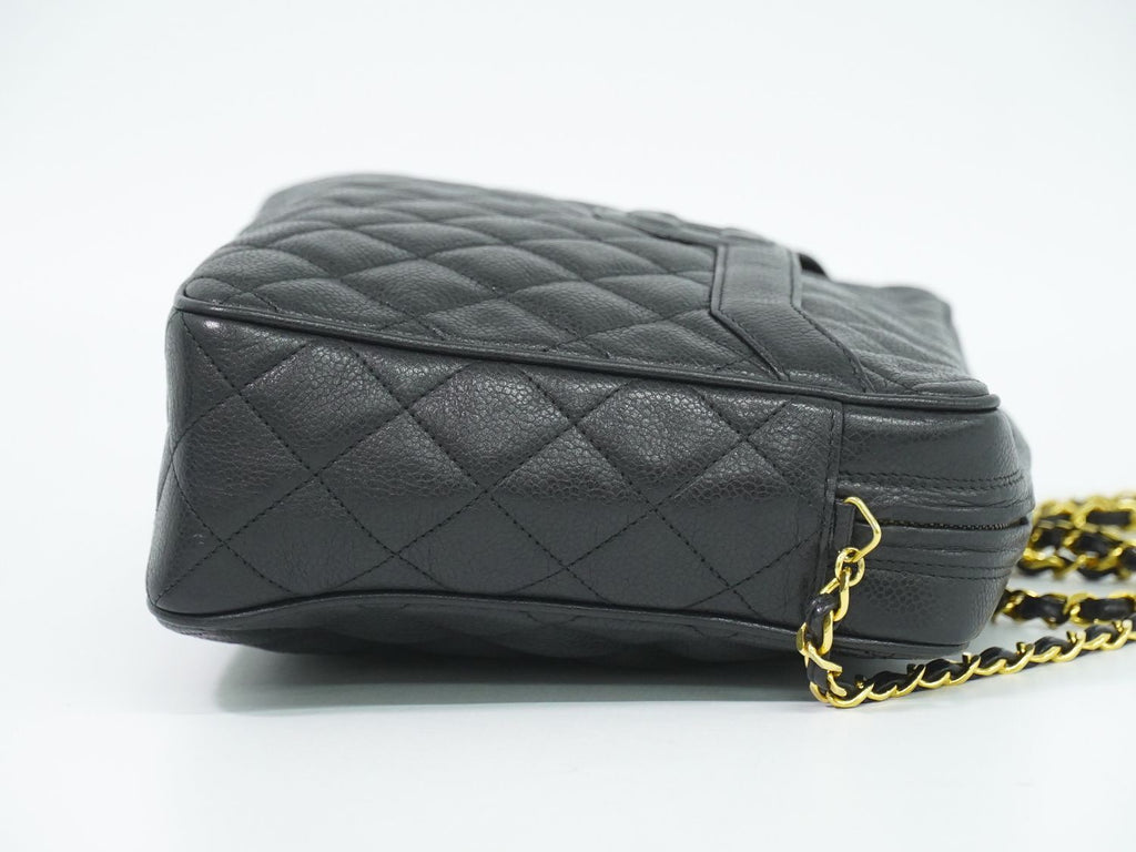 Chanel CC Logo Quilted Tassel Chain Shoulder Bag Pochette Caviar Leather Black — view 4