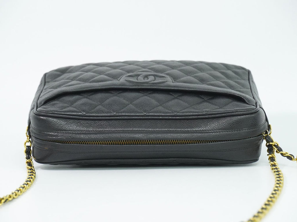 Chanel CC Logo Quilted Tassel Chain Shoulder Bag Pochette Caviar Leather Black — view 5