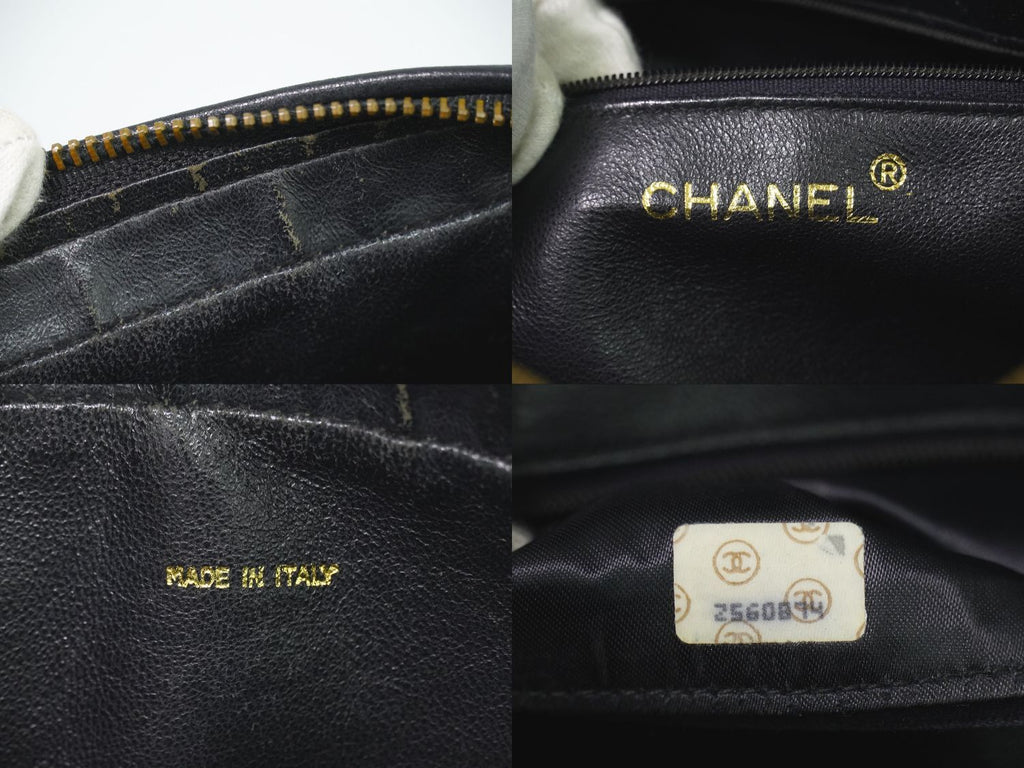 Chanel CC Logo Quilted Tassel Chain Shoulder Bag Pochette Caviar Leather Black — view 9