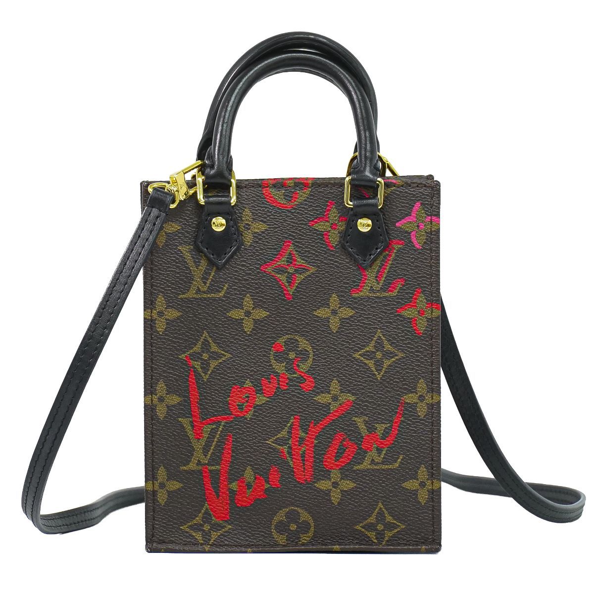 Louis Vuitton LV Petite Sac Plat Foreign Love Monogram 2-Way Shoulder Bag Brown