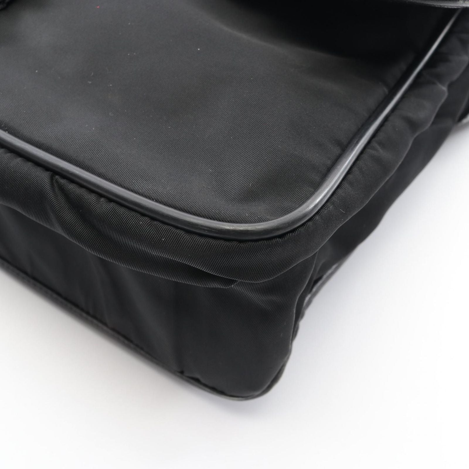 Prada Shoulder Bag Flap Black Nylon Saffiano Leather — view 5