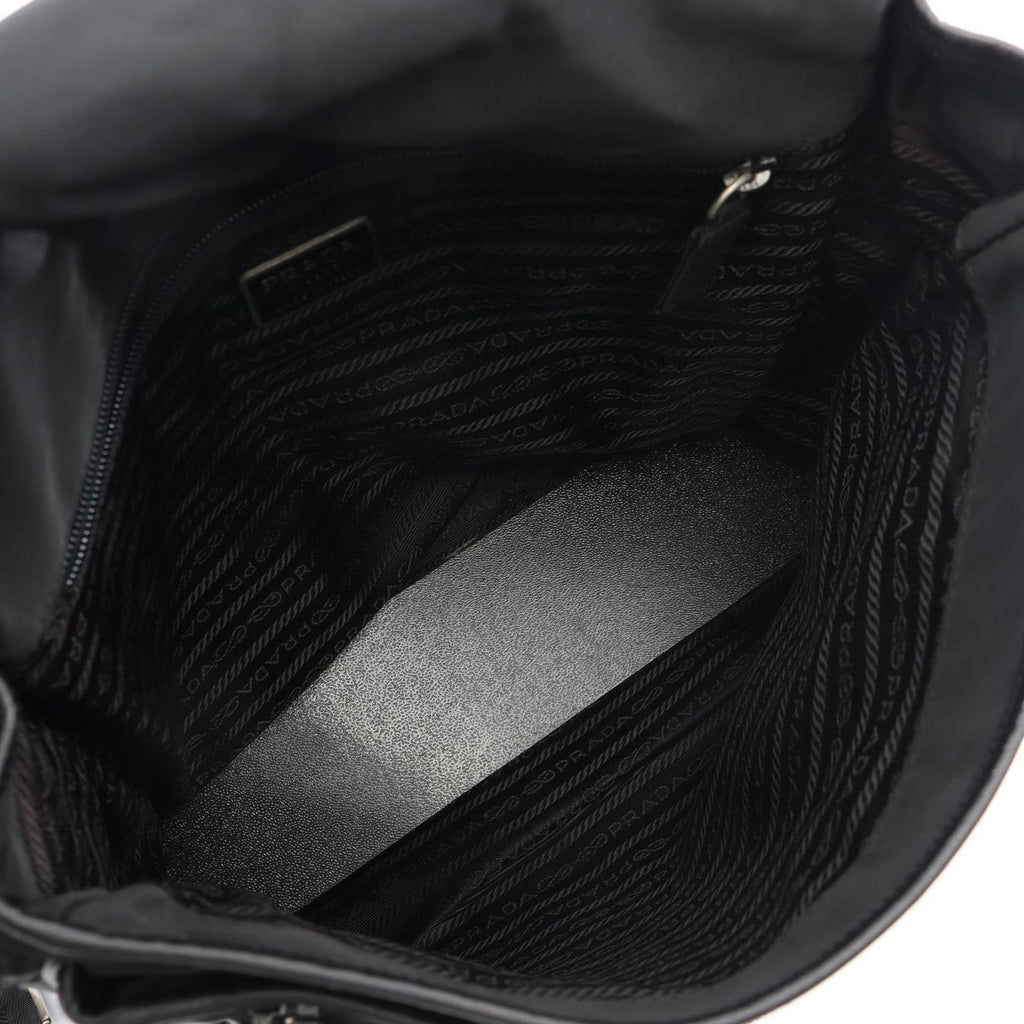 Prada Shoulder Bag Flap Black Nylon Saffiano Leather — view 3
