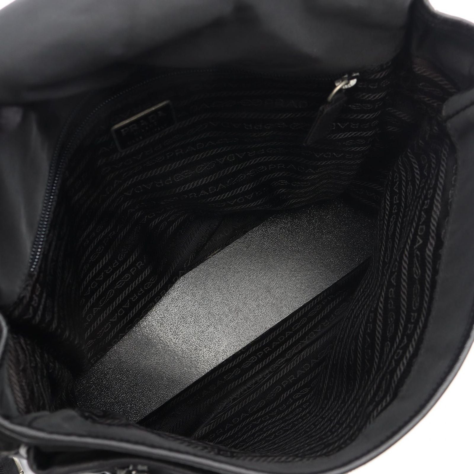 Prada Shoulder Bag Flap Black Nylon Saffiano Leather — view 3