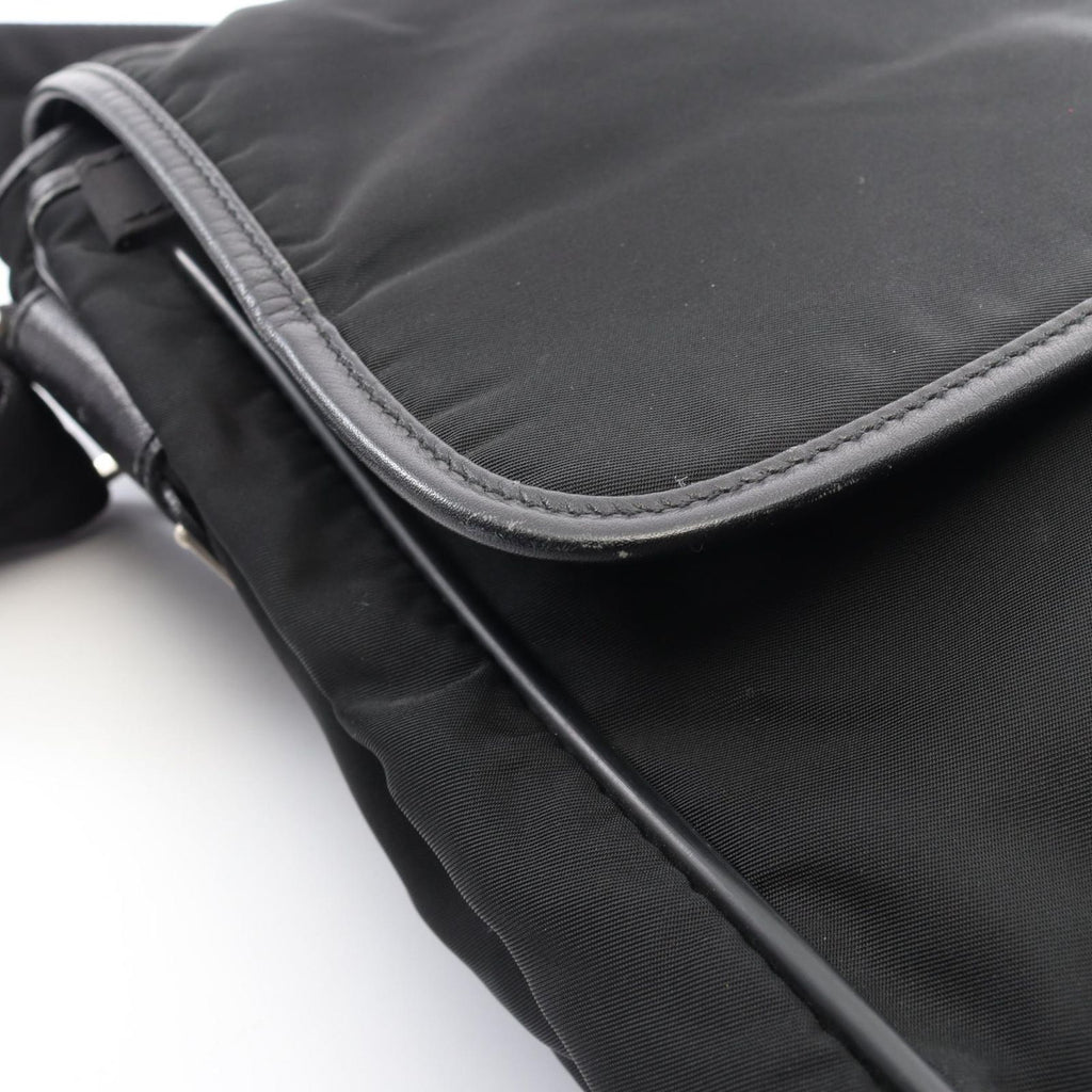 Prada Shoulder Bag Flap Black Nylon Saffiano Leather — view 7