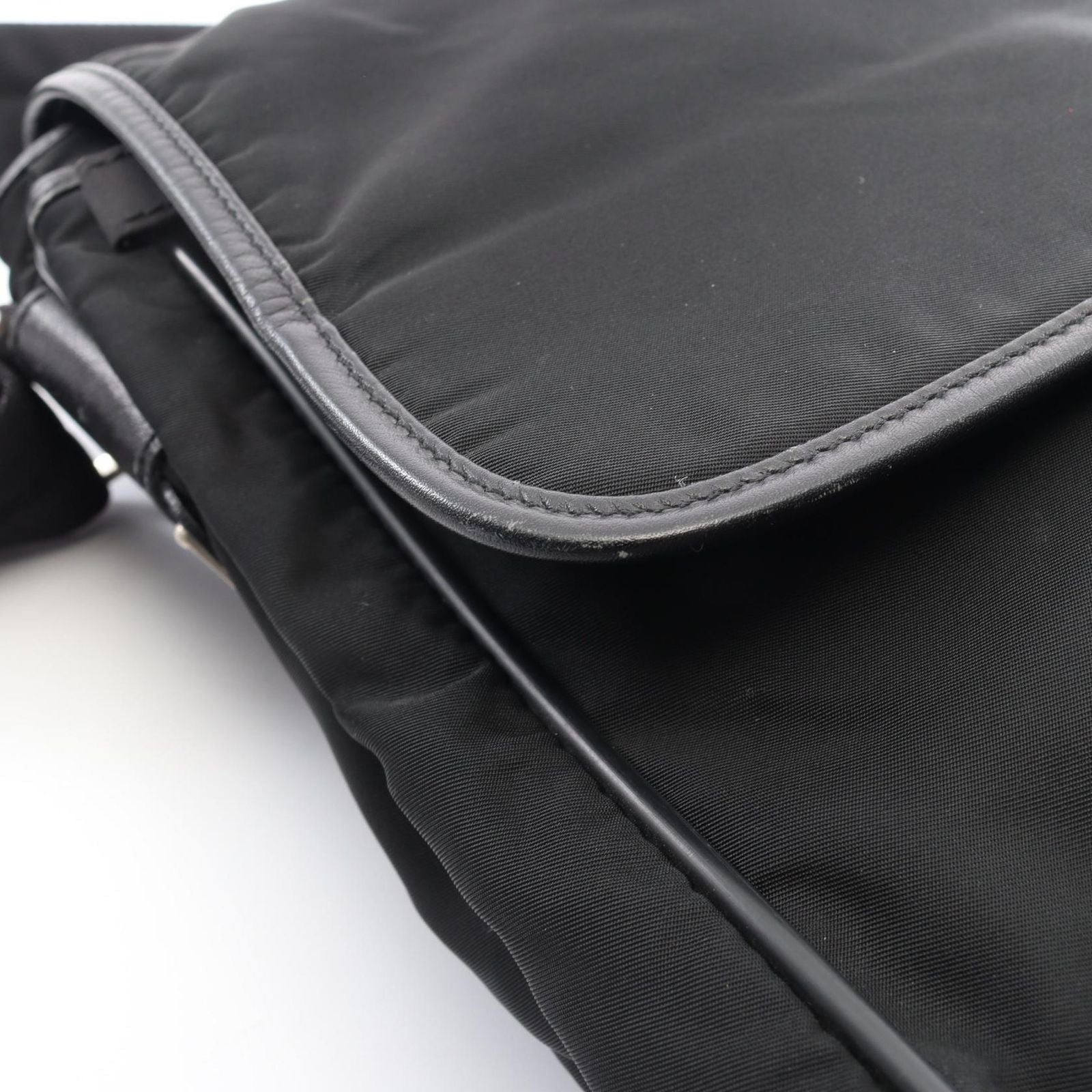 Prada Shoulder Bag Flap Black Nylon Saffiano Leather — view 7