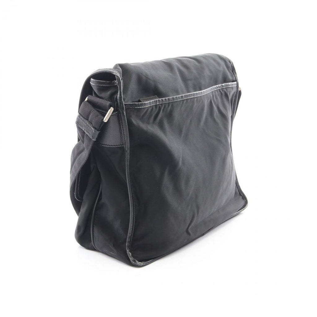 Prada Shoulder Bag Flap Black Nylon Saffiano Leather — view 2