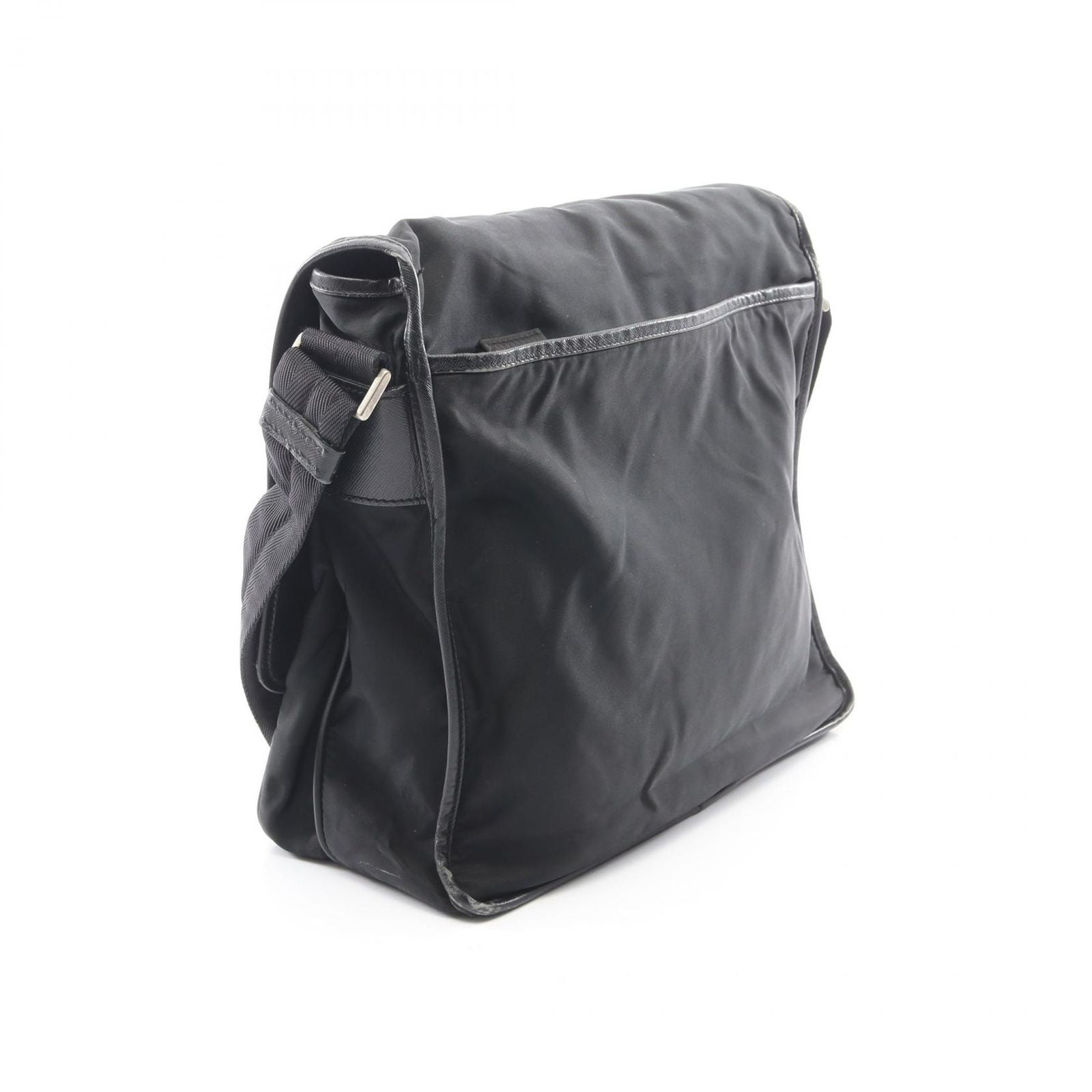 Prada Shoulder Bag Flap Black Nylon Saffiano Leather — view 2