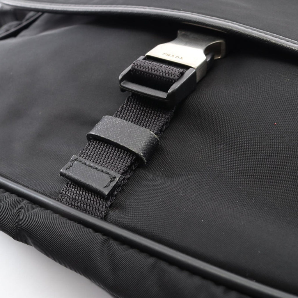 Prada Shoulder Bag Flap Black Nylon Saffiano Leather — view 8