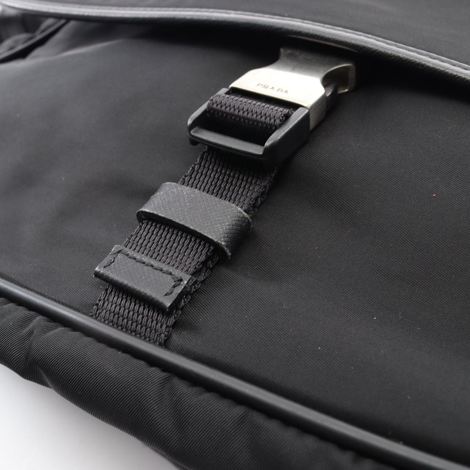 Prada Shoulder Bag Flap Black Nylon Saffiano Leather — view 8