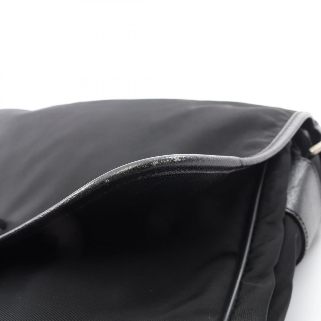 Prada Shoulder Bag Flap Black Nylon Saffiano Leather — view 9