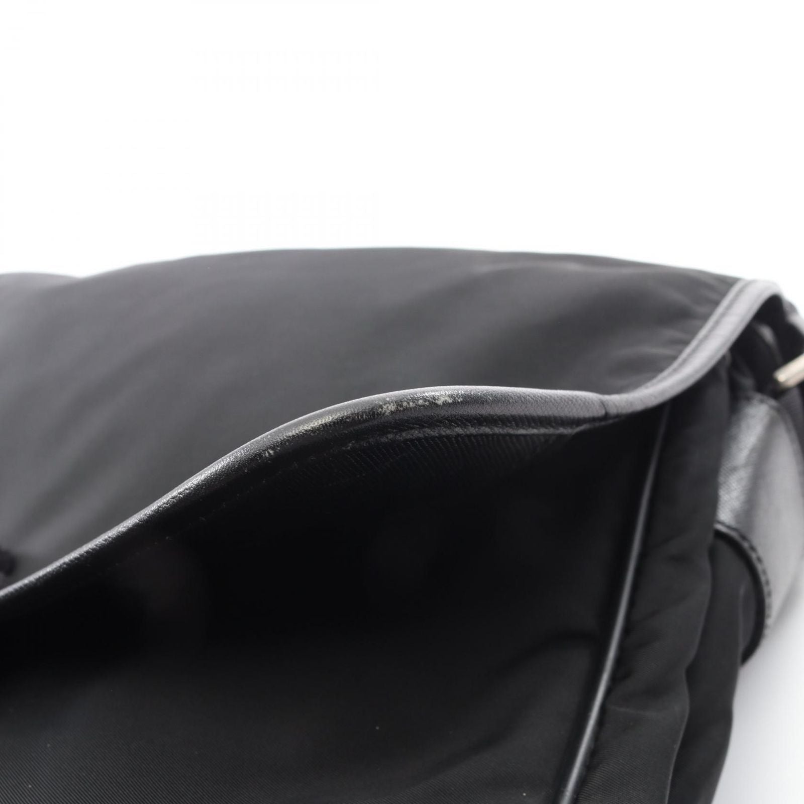 Prada Shoulder Bag Flap Black Nylon Saffiano Leather — view 9