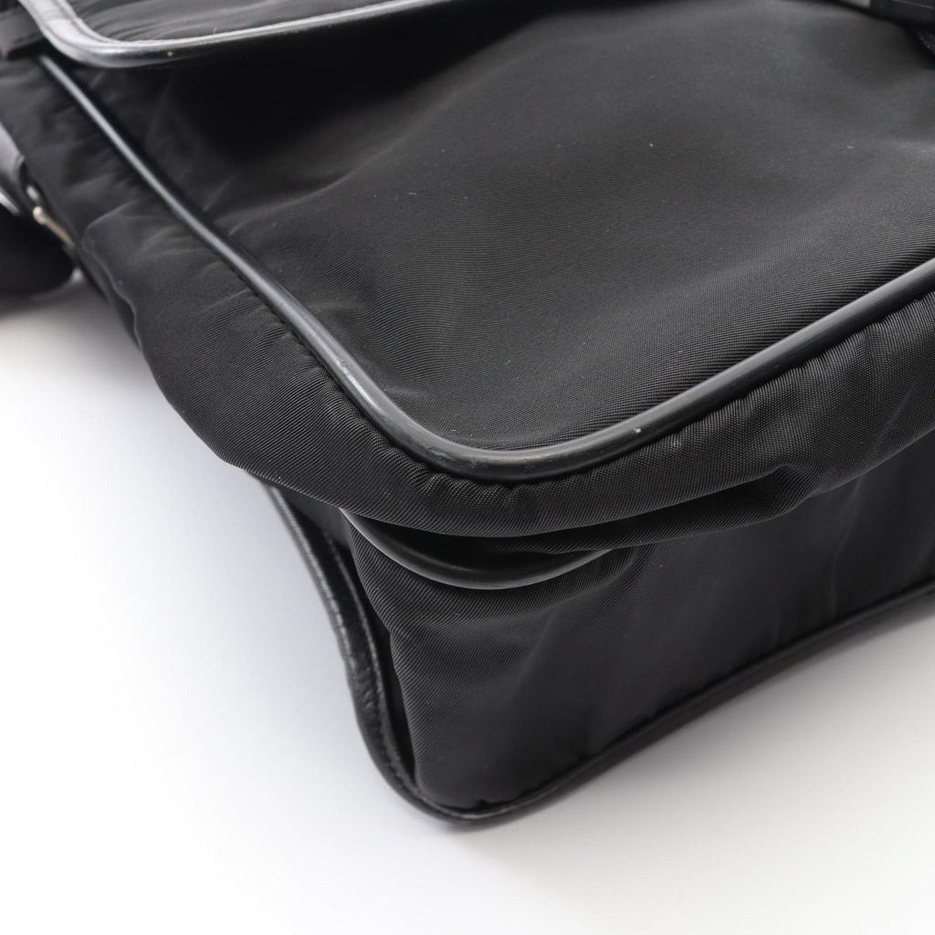 Prada Shoulder Bag Flap Black Nylon Saffiano Leather — view 6