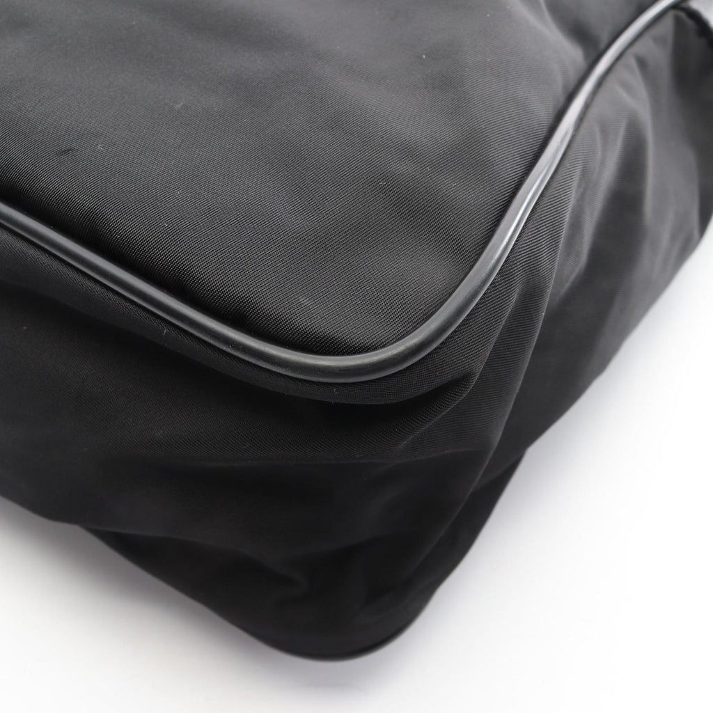Prada Shoulder Bag Triangle Logo Black Nylon Saffiano Leather — view 5