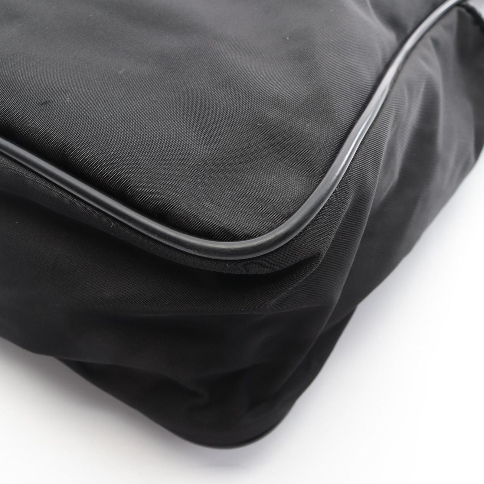 Prada Shoulder Bag Triangle Logo Black Nylon Saffiano Leather — view 5