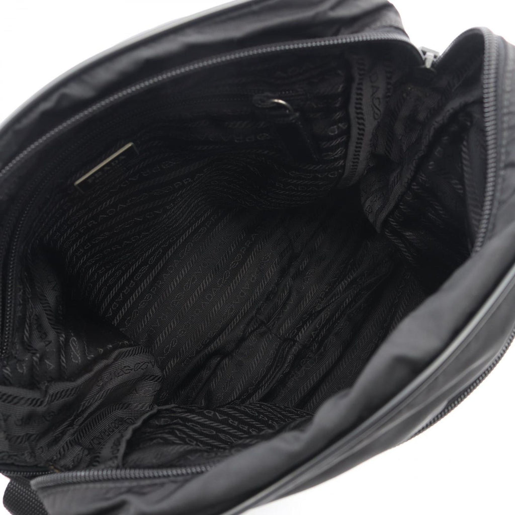 Prada Shoulder Bag Triangle Logo Black Nylon Saffiano Leather — view 3