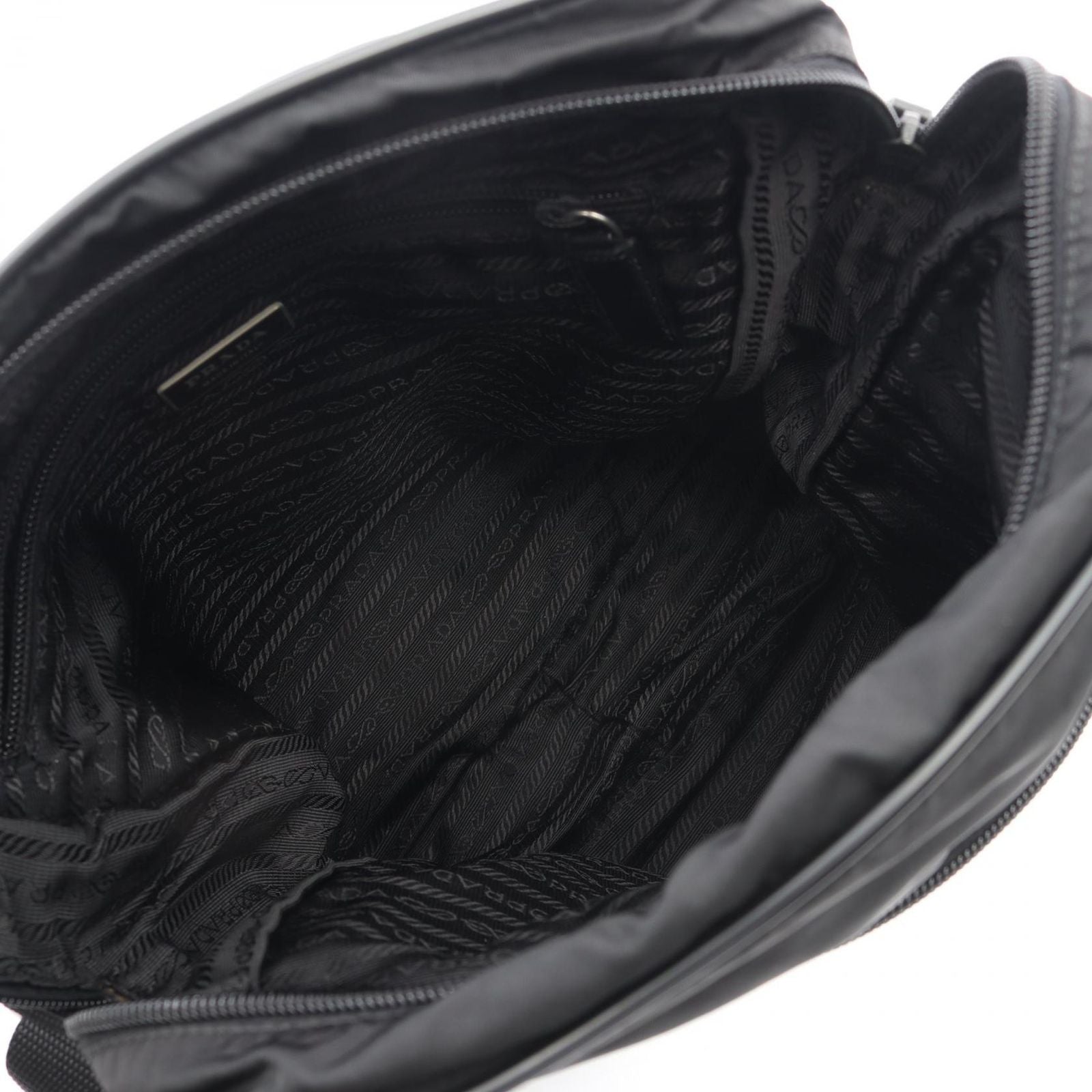Prada Shoulder Bag Triangle Logo Black Nylon Saffiano Leather — view 3