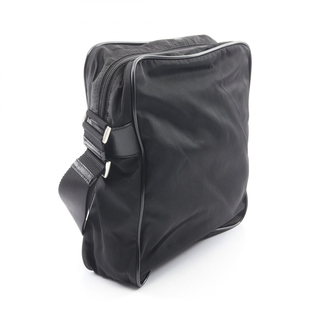 Prada Shoulder Bag Triangle Logo Black Nylon Saffiano Leather — view 2