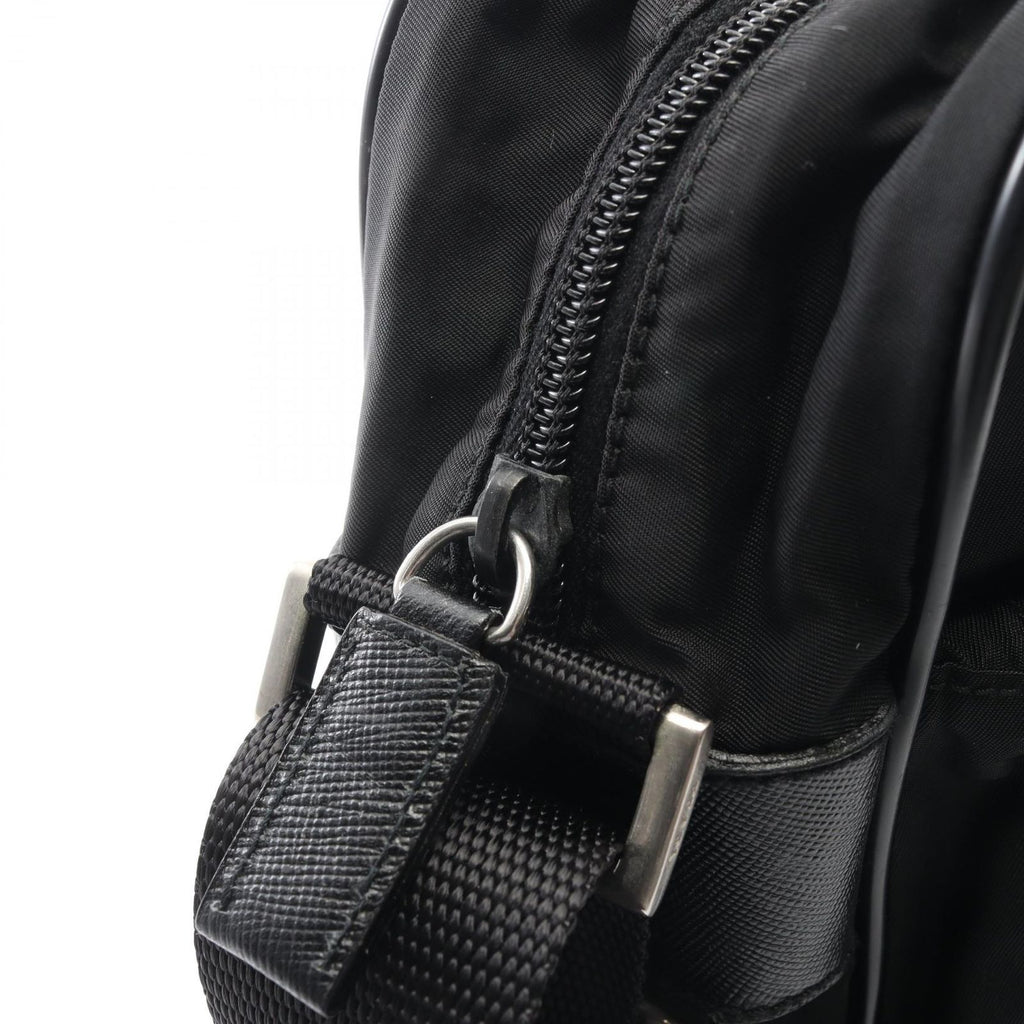 Prada Shoulder Bag Triangle Logo Black Nylon Saffiano Leather — view 8