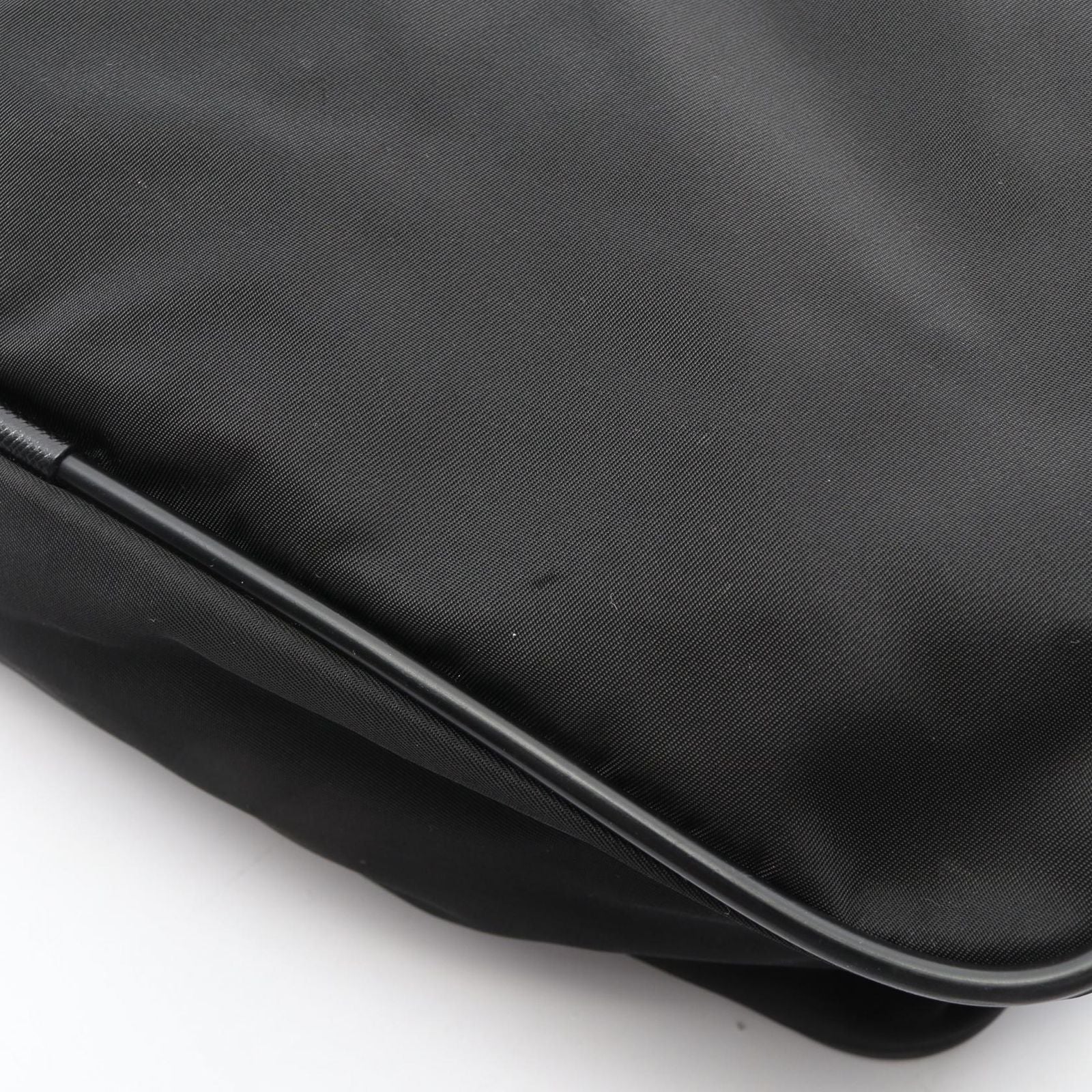 Prada Shoulder Bag Triangle Logo Black Nylon Saffiano Leather — view 6