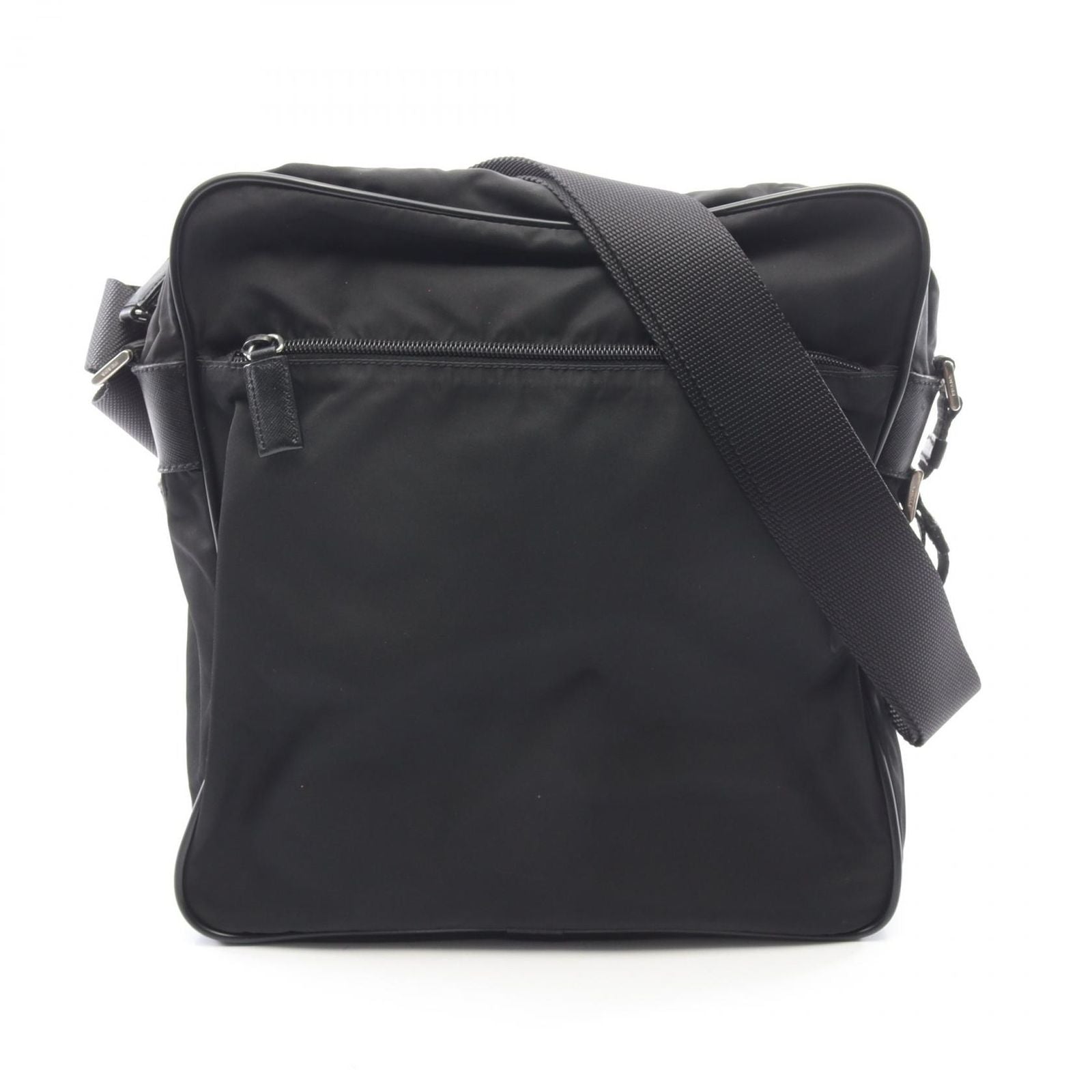 Prada Shoulder Bag Triangle Logo Black Nylon Saffiano Leather