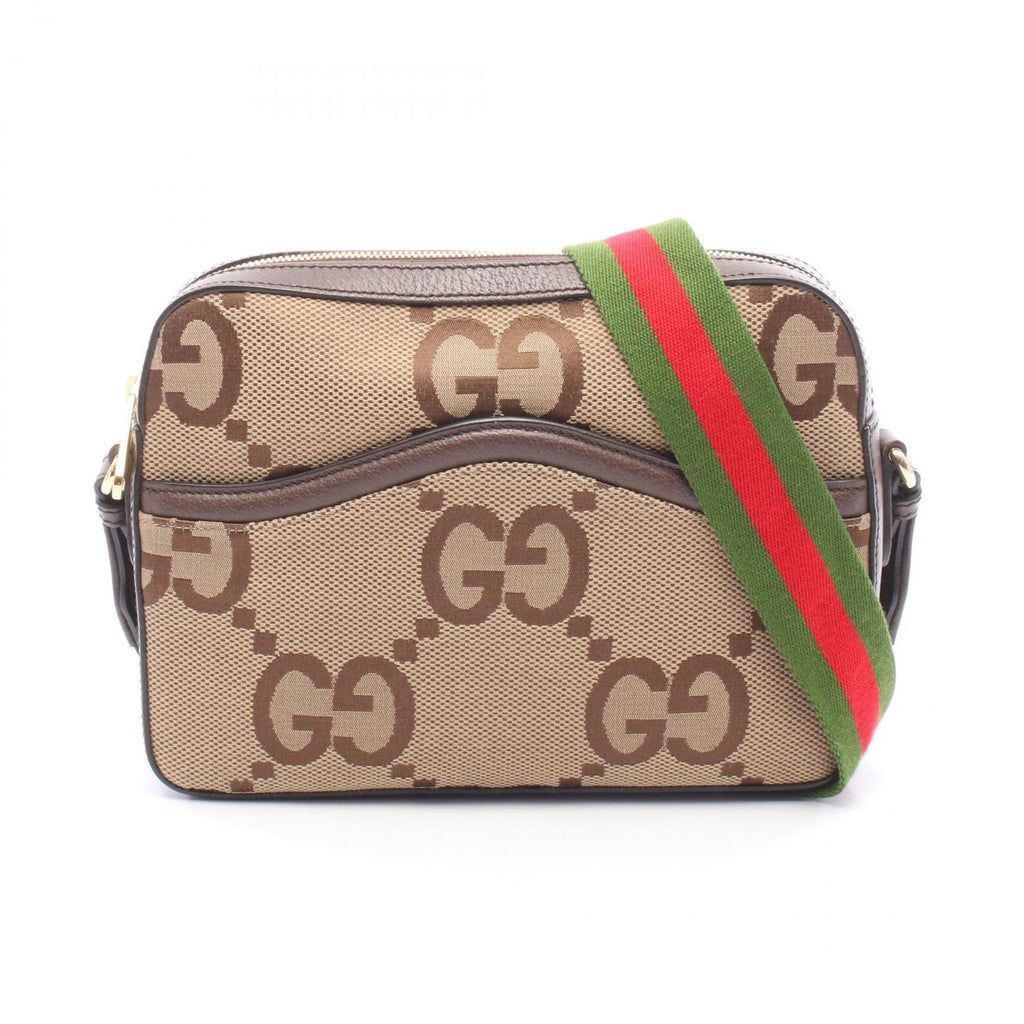Gucci Shoulder Bag Jumbo GG Beige Brown Canvas Leather