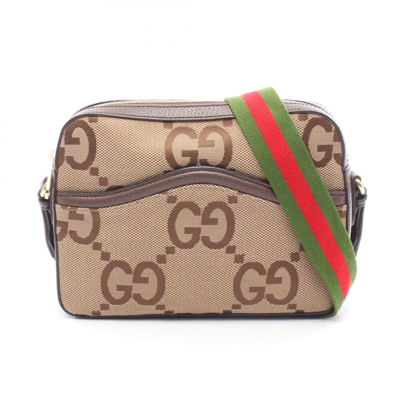 Gucci Shoulder Bag Jumbo GG Beige Brown Canvas Leather
