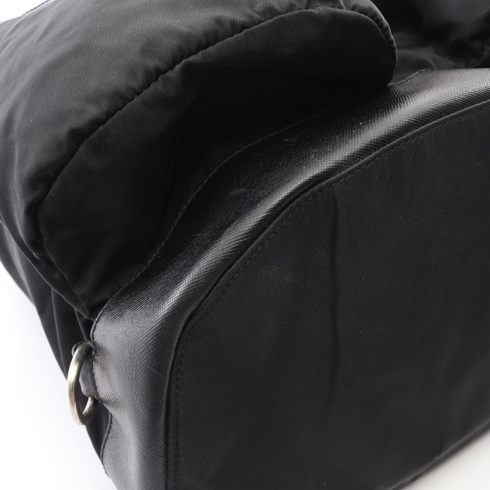 Prada Backpack Line Angle Logo Black Nylon Saffiano Leather — view 6