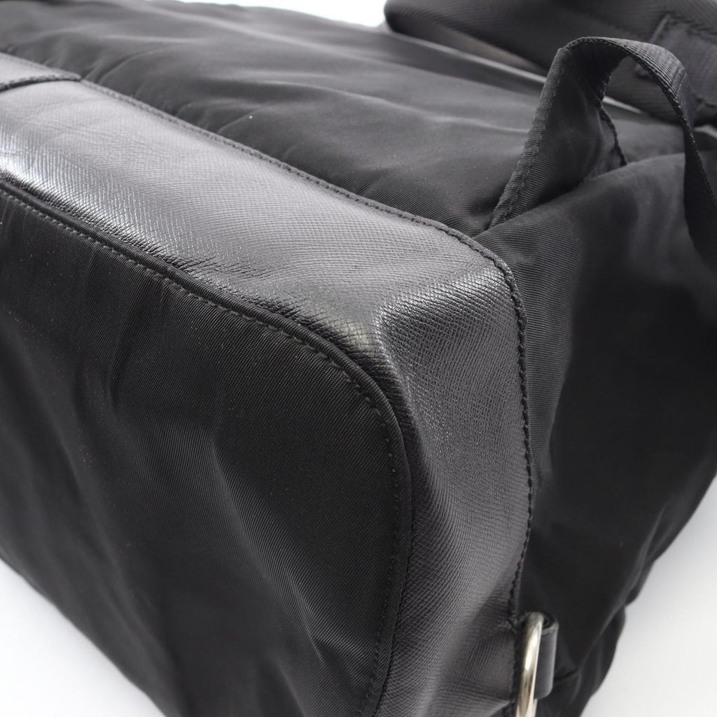 Prada Backpack Line Angle Logo Black Nylon Saffiano Leather — view 5