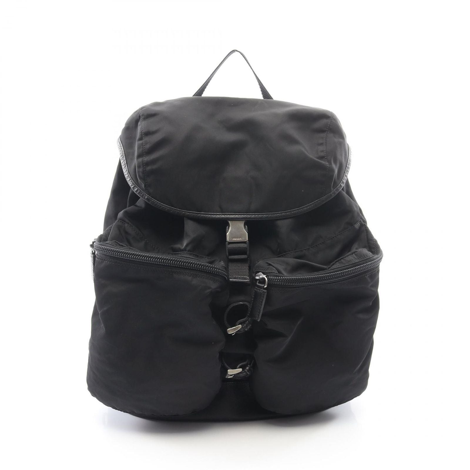 Prada Backpack Line Angle Logo Black Nylon Saffiano Leather
