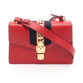 Gucci Shoulder Bag Sylvie Small Web Line Red Leather 2-Way