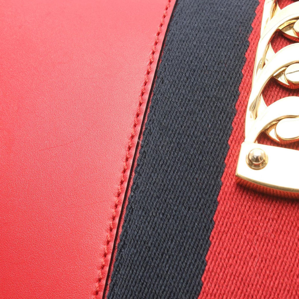 Gucci Shoulder Bag Sylvie Small Web Line Red Leather 2-Way — view 8