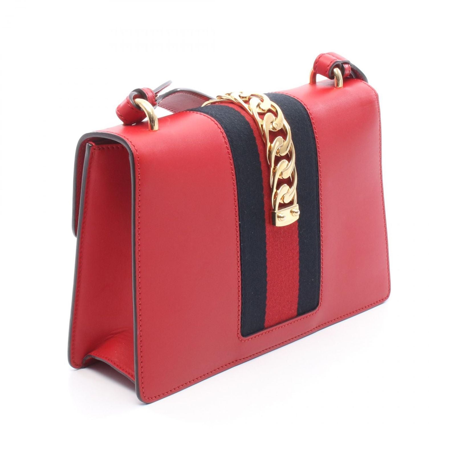 Gucci Shoulder Bag Sylvie Small Web Line Red Leather 2-Way — view 2