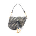 Dior Saddle Bag Oblique Jacquard 2-Way Navy Canvas Leather