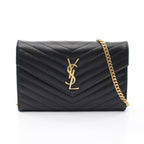 Saint Laurent Paris Shoulder Bag Cassandra Classic Black Leather Chain Wallet