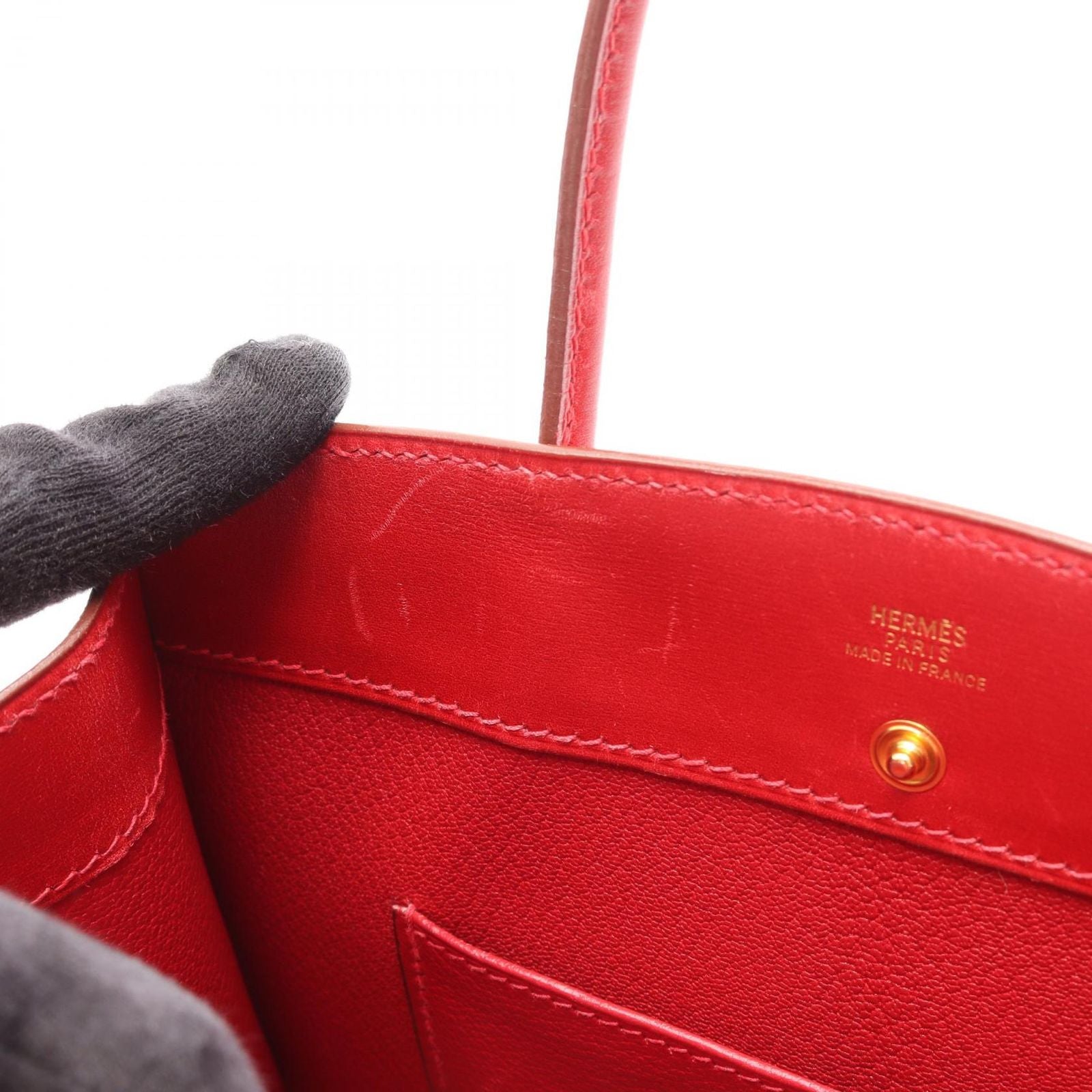 Hermes Handbag White Bus TPM Rouge Vif Calf — view 9