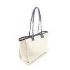 Chanel Tote Deauville White Navy Leather Chain MM — view 2