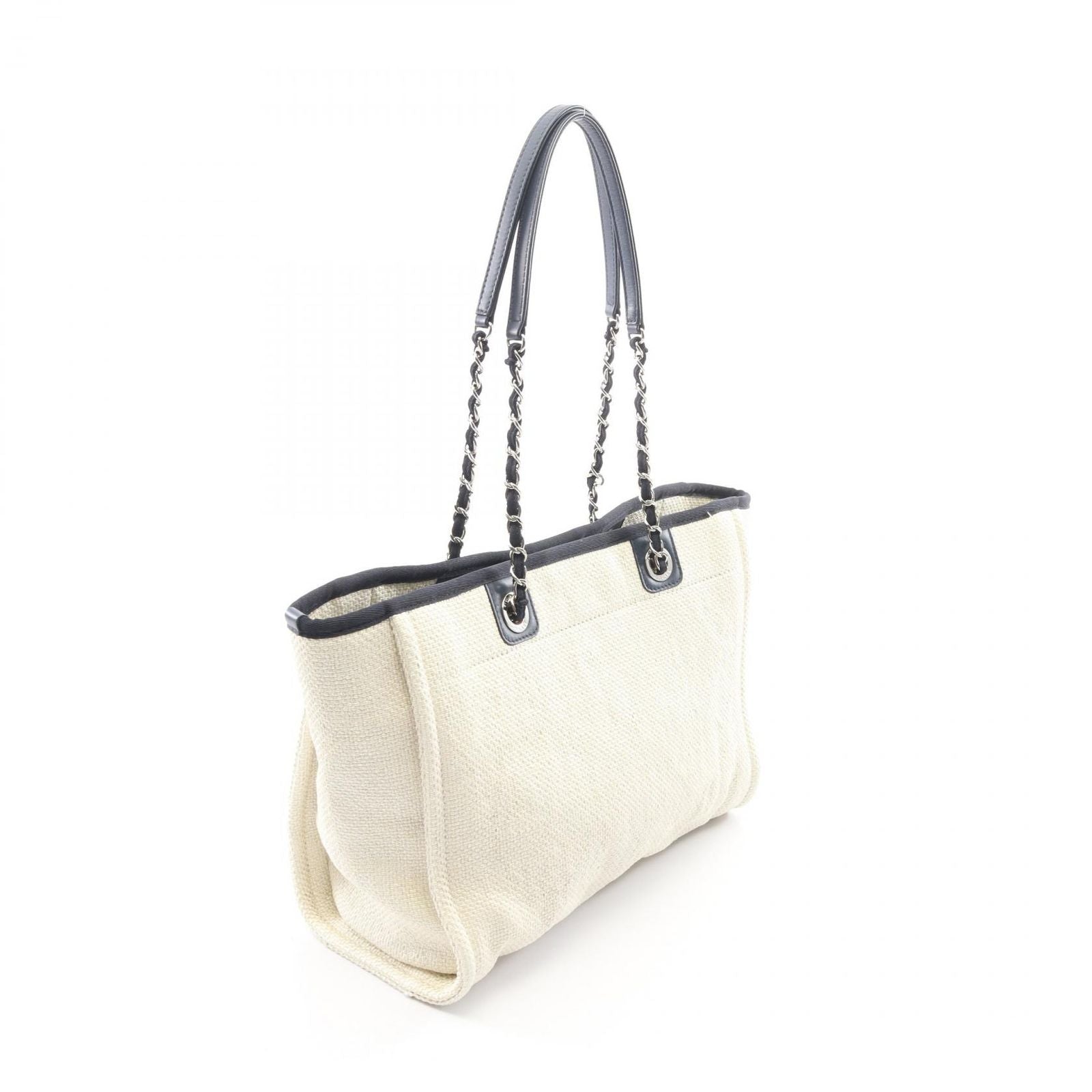 Chanel Tote Deauville White Navy Leather Chain MM — view 2