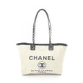Chanel Tote Deauville White Navy Leather Chain MM