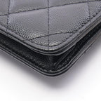Chanel Clutch Quilted Wallet Black Caviar Leather Chain — view 7
