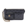 Chanel Clutch Quilted Wallet Black Caviar Leather Chain