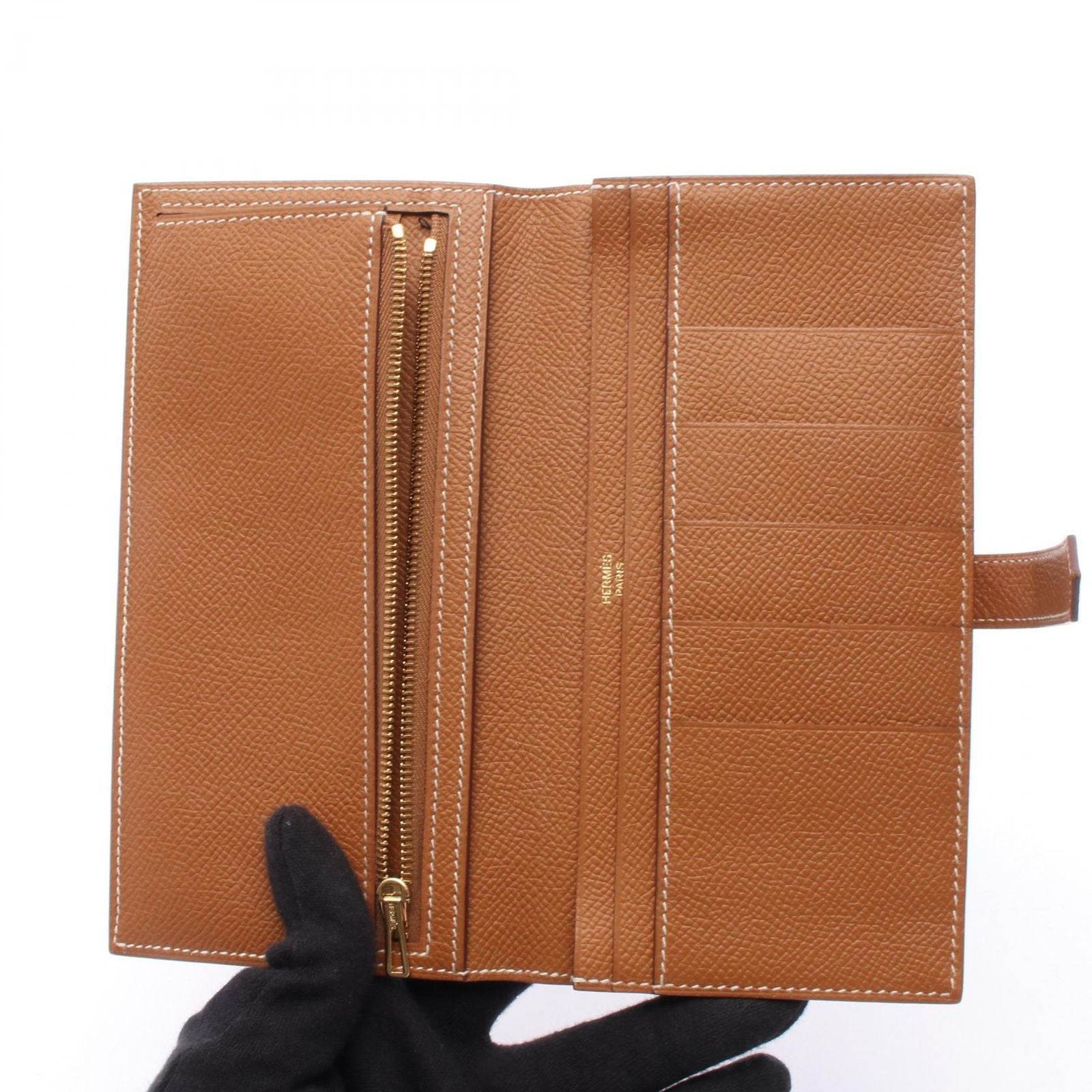 Hermes Bifold Wallet Bearn Souffle Gold Leather Calf — view 3
