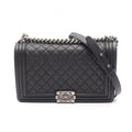 Chanel Shoulder Bag Boy Large Chest Blanc Black Caviar Leather Boy Chain