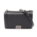 Chanel Shoulder Bag Boy Large Chest Blanc Black Caviar Leather Boy Chain