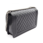 Chanel Shoulder Bag Boy Large Chest Blanc Black Caviar Leather Boy Chain — view 2