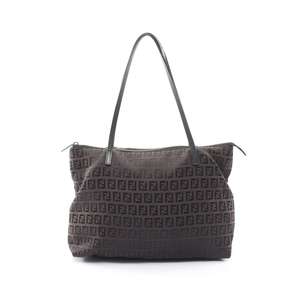 Fendi Tote Zucchino Dark Brown Canvas Leather