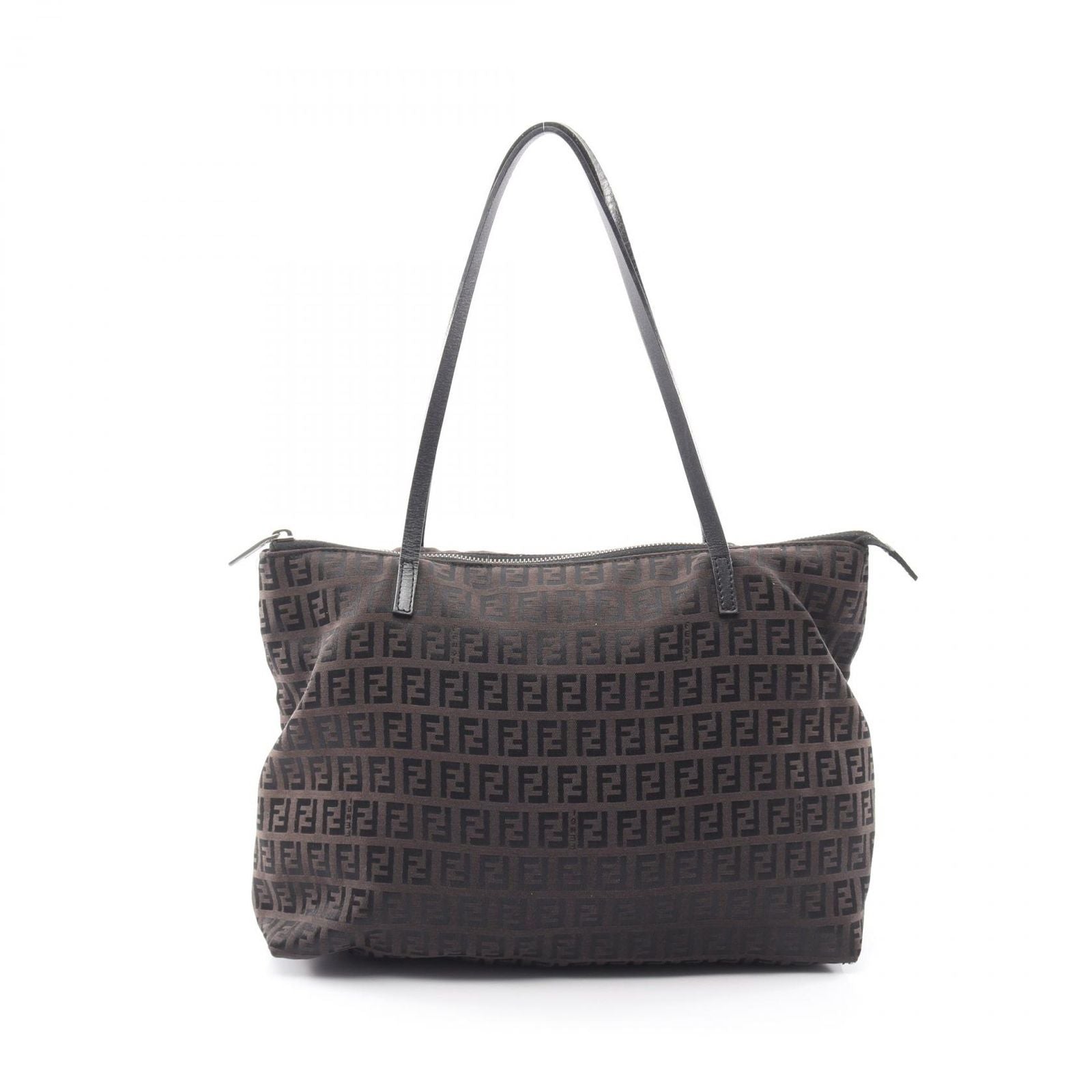 Fendi Tote Zucchino Dark Brown Canvas Leather