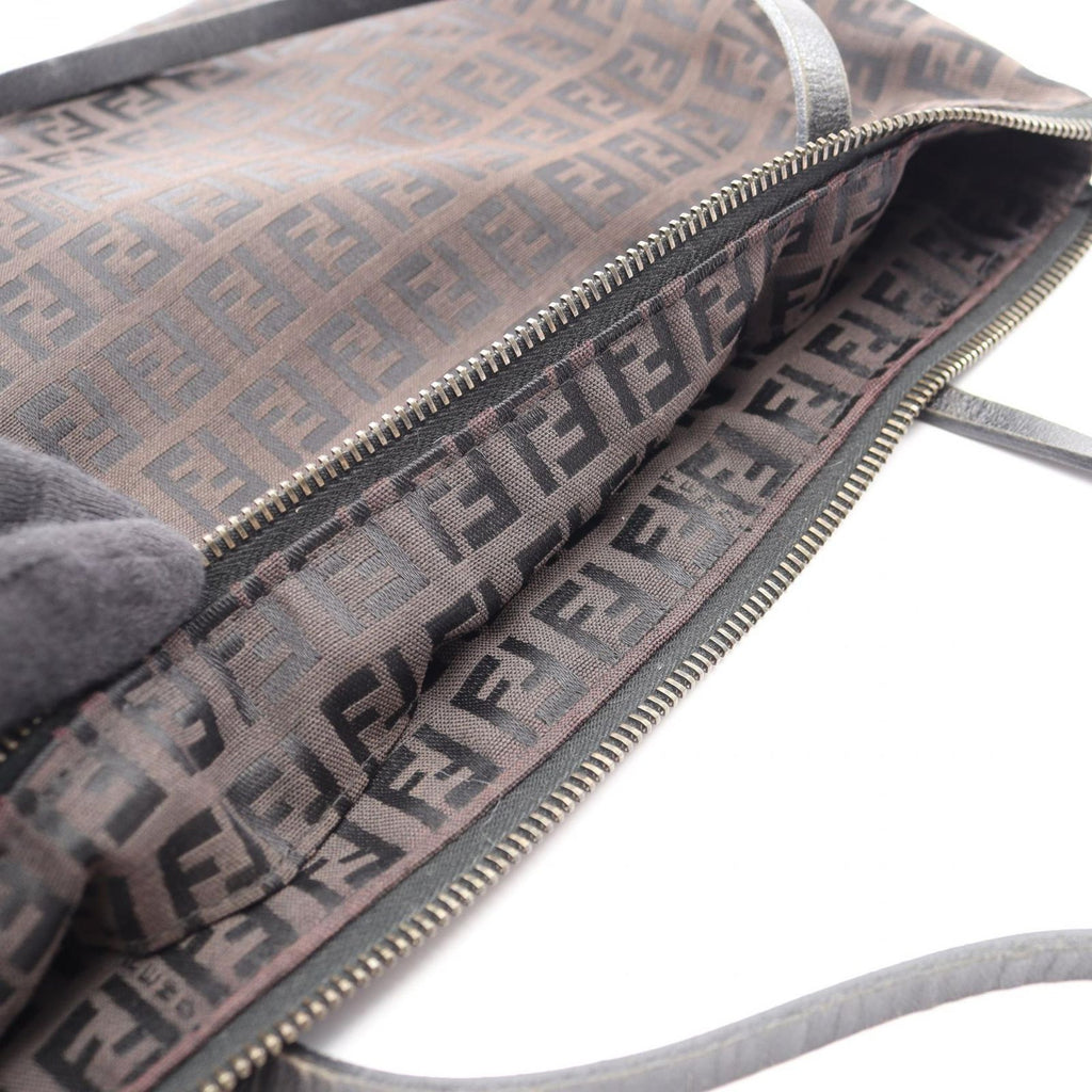 Fendi Tote Zucchino Dark Brown Canvas Leather — view 9